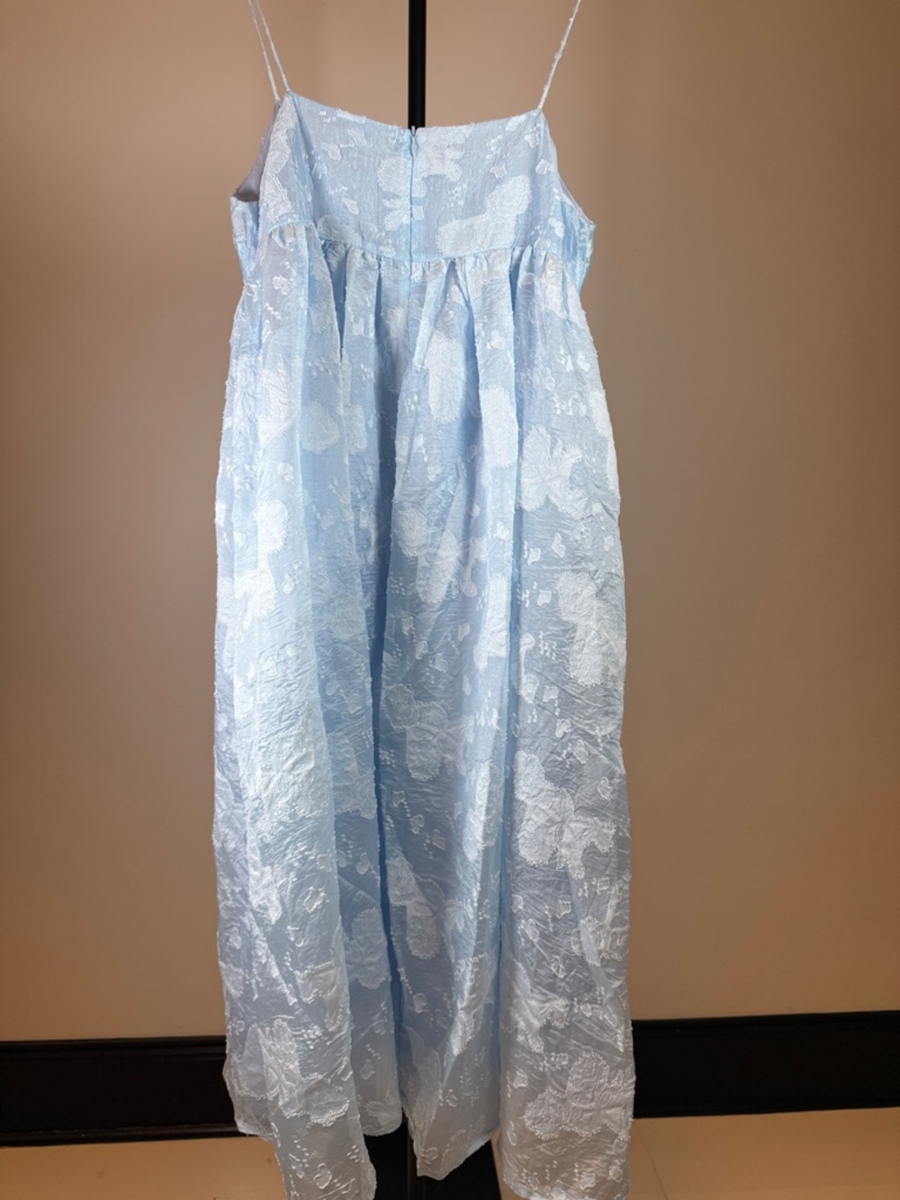 NWT - Storia Baby Blue Floral Textured Babydoll Midi Dress - Size L - Picture 5 of 7